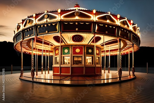 carousel  in the park sparkling with cieling lights attractive view  