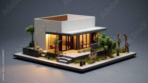 3d Simple Modern Minimalist Home Miniature in Blank Background © Galih