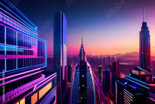high building architecture in computirized form internal technology with purple color  photo