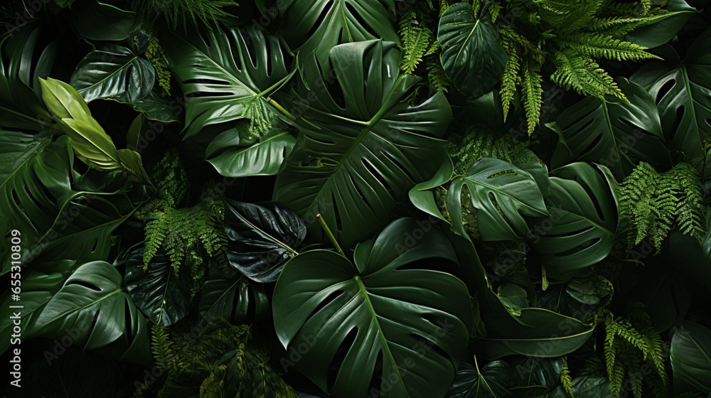 Tropical foliage background. - obrazy, fototapety, plakaty 