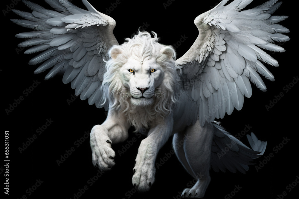 White Winged Lion - obrazy, fototapety, plakaty 