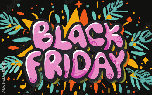 Black Friday concept, Hand-drawn lettering on a black background. Vector illustration, generative ai