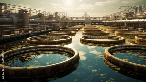 A sewage treatment plant's aeration tanks, aiding in the breakdown of pollutants