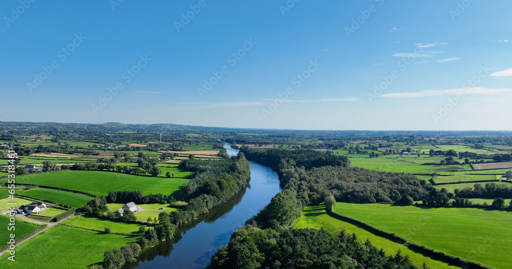 Aerial photo of The River Bann from Lough Neagh at Portna Lock Kilrea Co Derry Antrim Northern Ireland