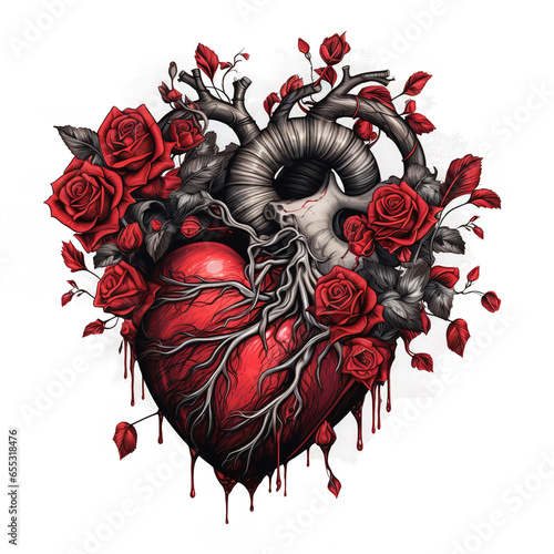 red heart gothic anatomical red roses coming out Generative AI