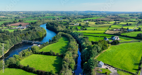 Aerial photo of The River Bann from Lough Neagh at Portna Lock Kilrea Co Derry Antrim Northern Ireland © peter