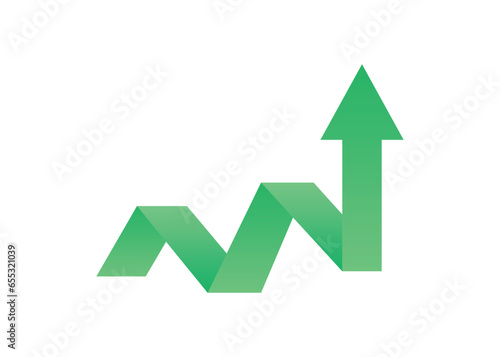 green bussiness arrow and graph stock market arrow growing pointing up on economic chart icon trending upwards financial board rises gradient green color