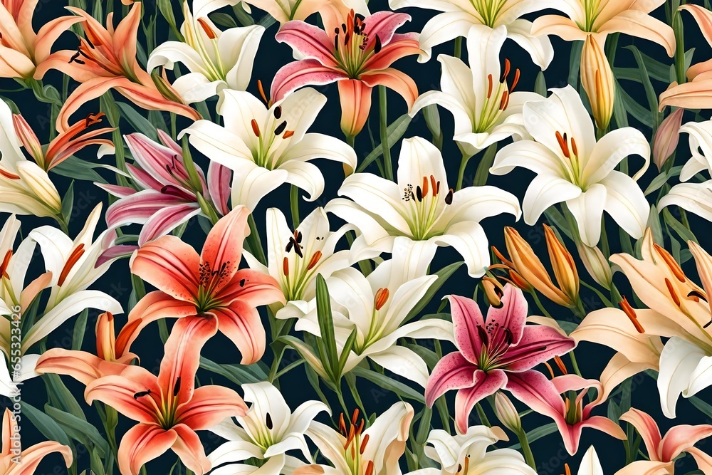 seamless background with lilies4k HD quality photo. 