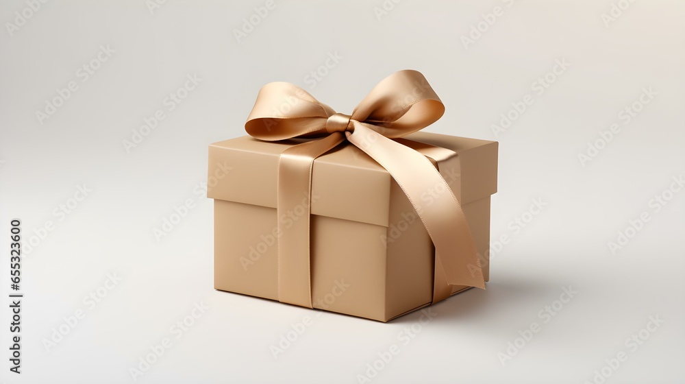 Khaki Gift Box in front of a light Background with Copy Space. Festive Template for Holidays and Celebrations Khaki Gift Box in front of a light Background with Copy Space. Festive Template for Holidays and Celebrations