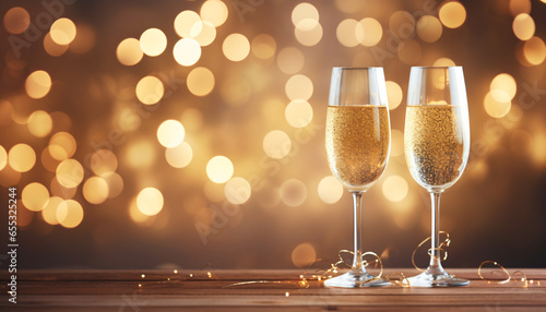 two glasses of champagne new year and christmas