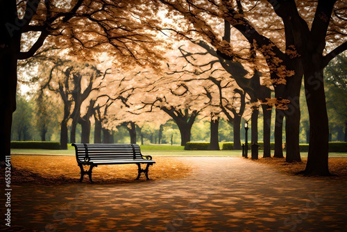 bench in autumn park 4k HD quality photo. 