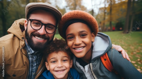 male gay couple with son having fun. Adoption concept ai generated