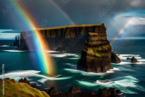 rainbow over the waterfall 4k HD quality photo. 