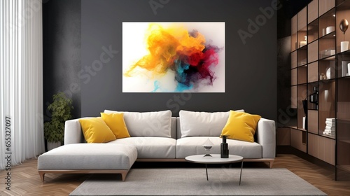 color splash picture hanging on living room wall min generative ai photo