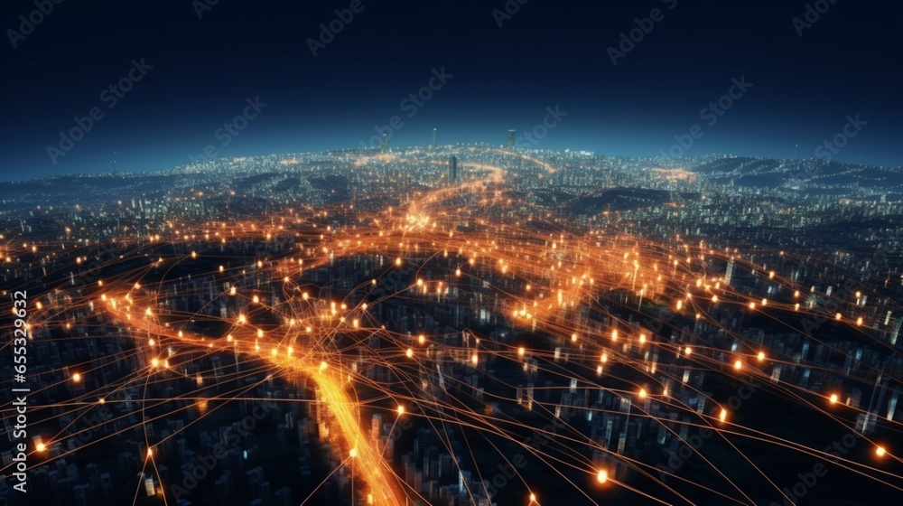 Fototapeta premium Conceptual diagram of particle lines for the structure generative ai