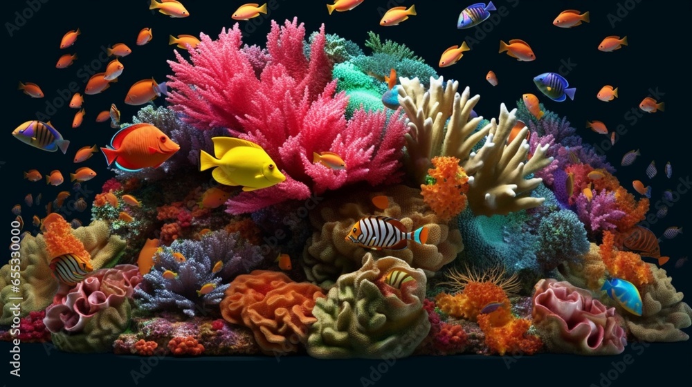 Coral reef with colorful fish and corals Generative generative ai