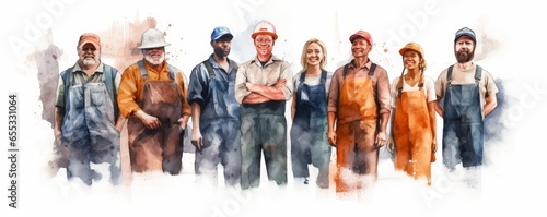 Group of workman in watercolor style Generative AI