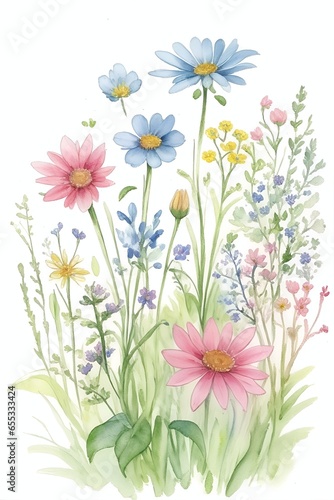 Beautiful watercolor flowers. AI generated illustration