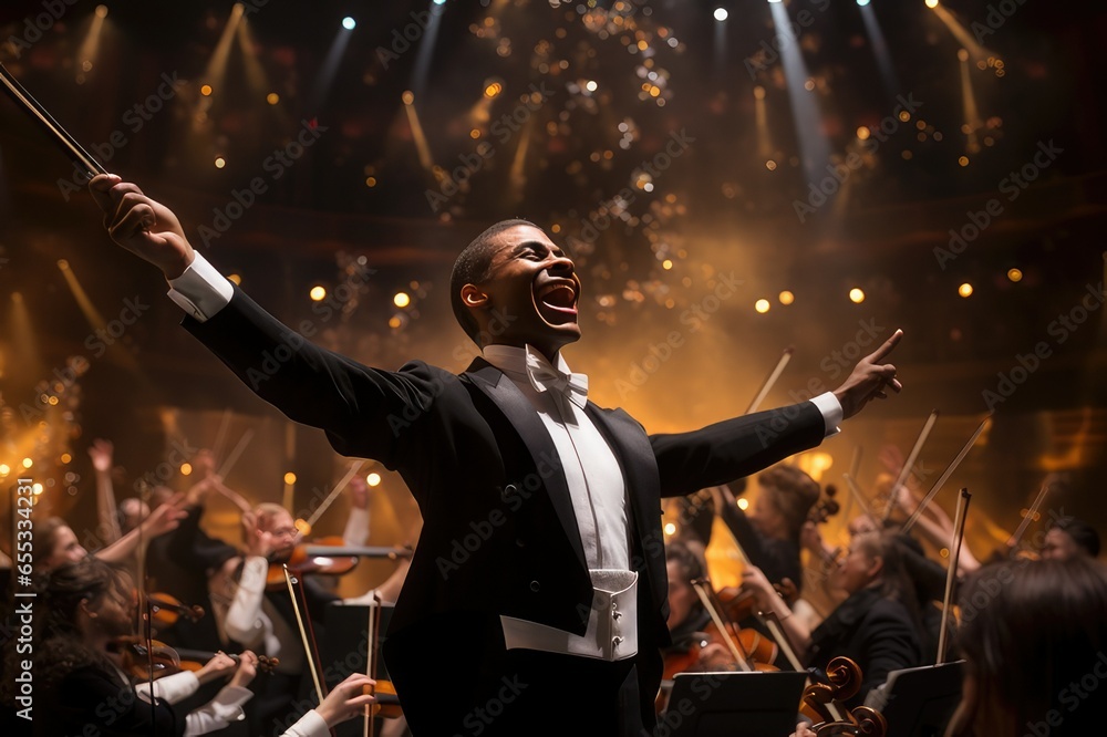  A close-up of an orchestra conductor in full swing
 - obrazy, fototapety, plakaty 
