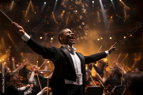 A close-up of an orchestra conductor in full swing
 photo