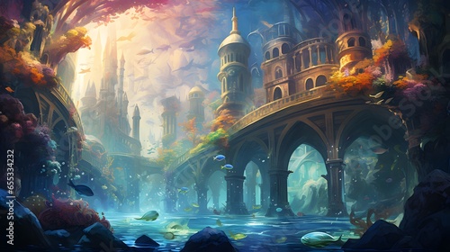 3d illustration of a fantasy landscape with a bridge over the river