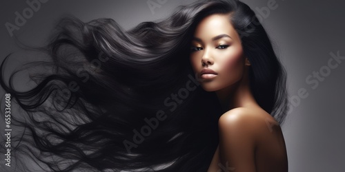 Beauty black  hair women for hair care product Generative AI photo