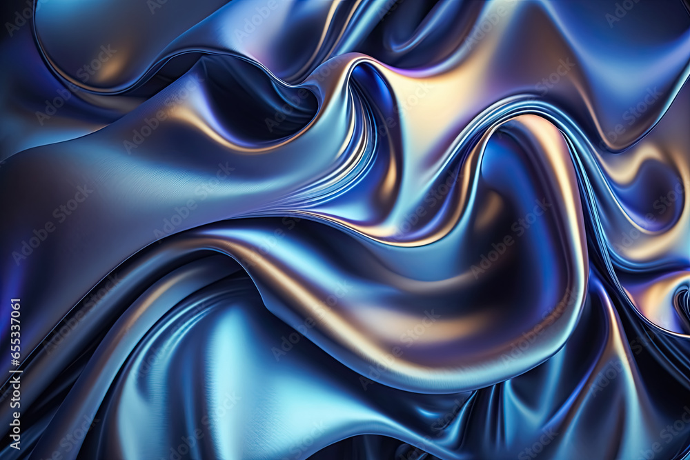 Obraz premium Blue abstract shiny plastic silk or satin wavy background.