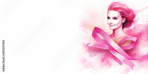 pink awareness ribbon in watercolor style Generative AI © Digi ART
