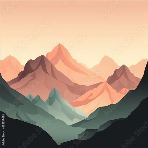 Flat style abstract minimalistic aesthetic mountains landscape background. Pastel color shades.