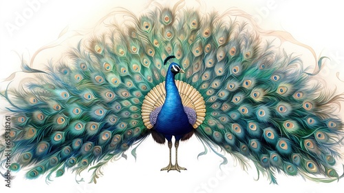  a peacock with feathers spread out and spread out its tail.  generative ai photo