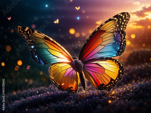 butterfly in the night, fantasy butterfly, gorgeous rainbow colors © ArtistiKa