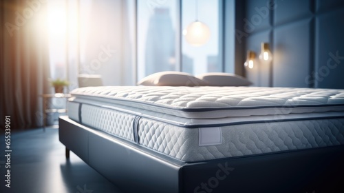 secret to a peaceful night's rest with a close-up view of the mattress pattern gently melding with the bed's comfort photo
