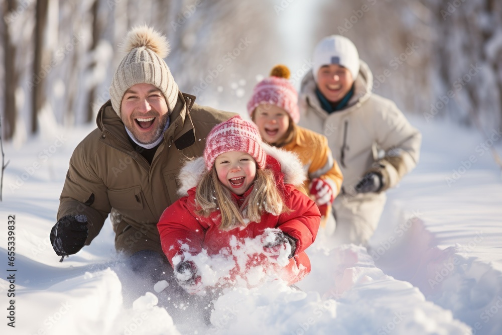 Obraz premium Joyful Moments: Family Winter Activities Captured