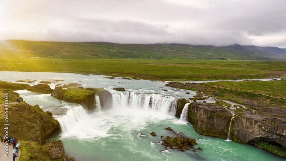 Aerial view of Godafoss waterfall on Skjalfandafljot river, Iceland. Aerial view of Godafoss waterfall on Skjalfandafljot river, Iceland.