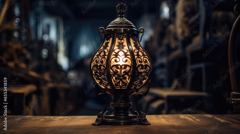 classic elegance of an antique decorative lamp, showcasing the artistic wrought iron design and ornamental elements classic elegance of an antique decorative lamp, showcasing the artistic wrought iron design and ornamental elements