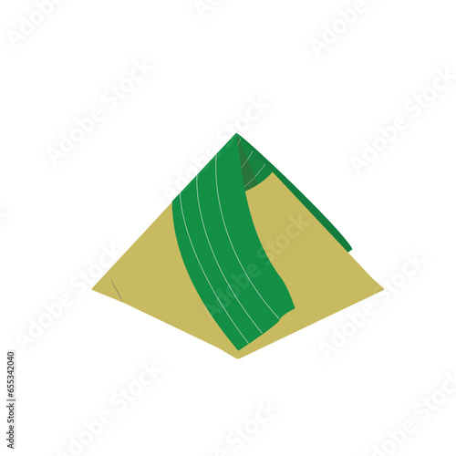 A vector of traditional method pack of "Nasi Lemak" on white background. Coconut rice serve with spicy sauce and other ingredient.