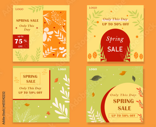 Flat spring sale istagram template posts pack aesthetic vintage photo