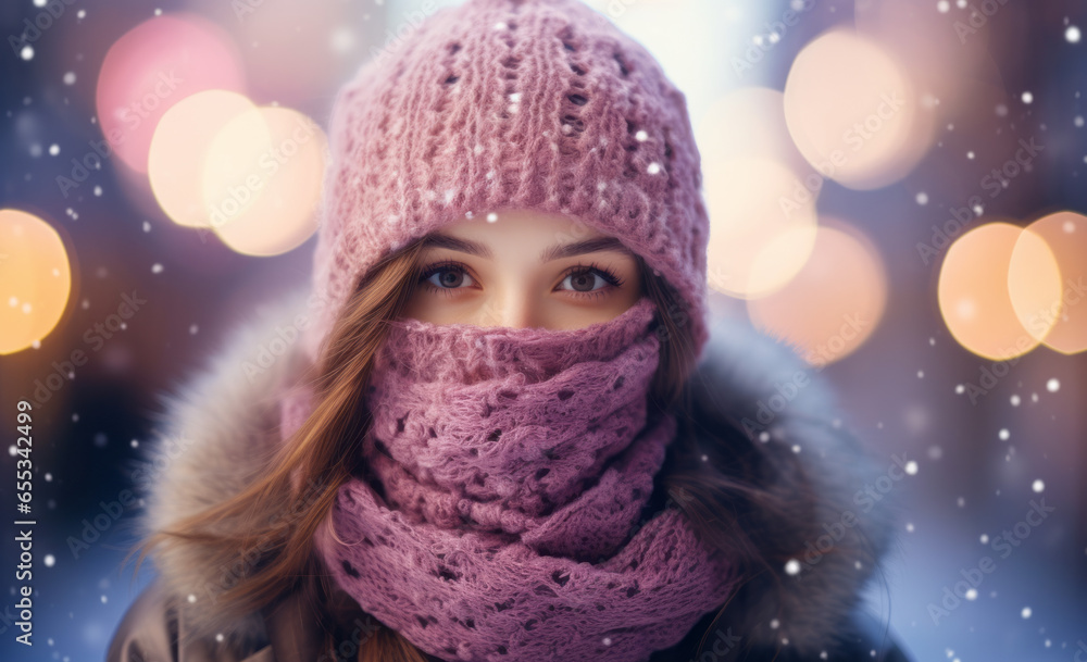 Portrait of young beautiful woman in winter clothes. Cold. Portrait of young beautiful woman in winter clothes. Cold.