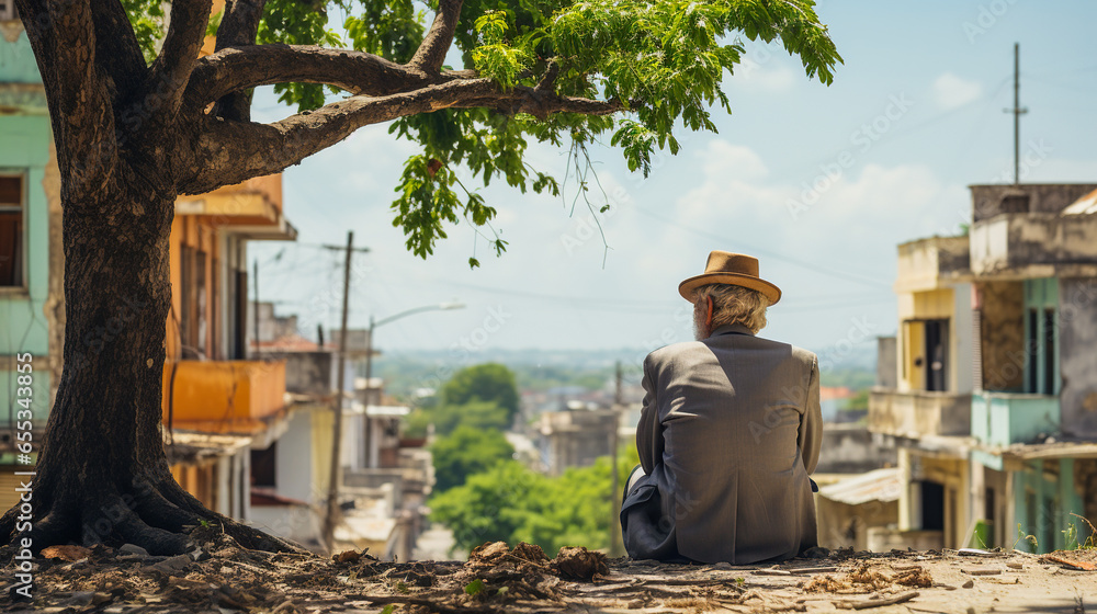 Embracing Solitude, The Loneliness of an Old Man Under a Tree, Generative AI