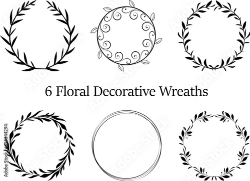 Leaves Line Art Pattern Border, for Garden Circle Wreaths Ornamental Outline