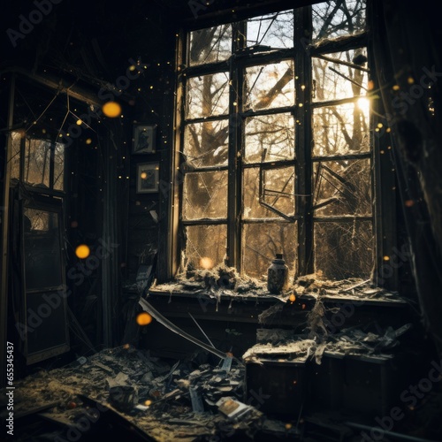 Glass doors and windows that have long been broken and dirty houses without residents, a horror and mystical atmosphere in the area. Good for business, films, blogs, content etc. Generative Ai Image