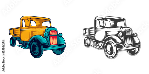 Vintage truck vector colorful illustration