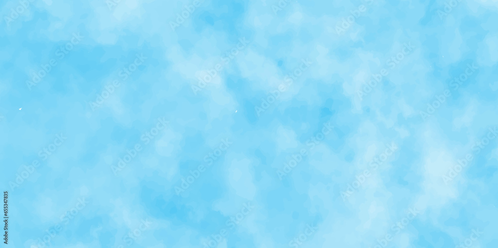 Defocused and blurry wet ink effect sky blue color watercolor background, blurred and grainy Blue powder explosion on white background, Fluffy, puffy, fresh and shiny clouds on a windy sky.	