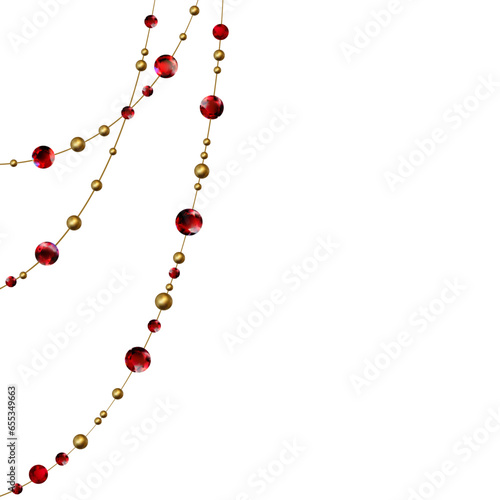 Gems. Decoration. Diamonds. Abstract background. Jewelry. Hanging crystals. Vector illustration. Red gems.