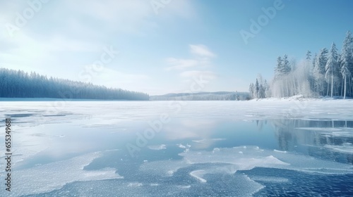 beautiful frozen lake in the depths of winter