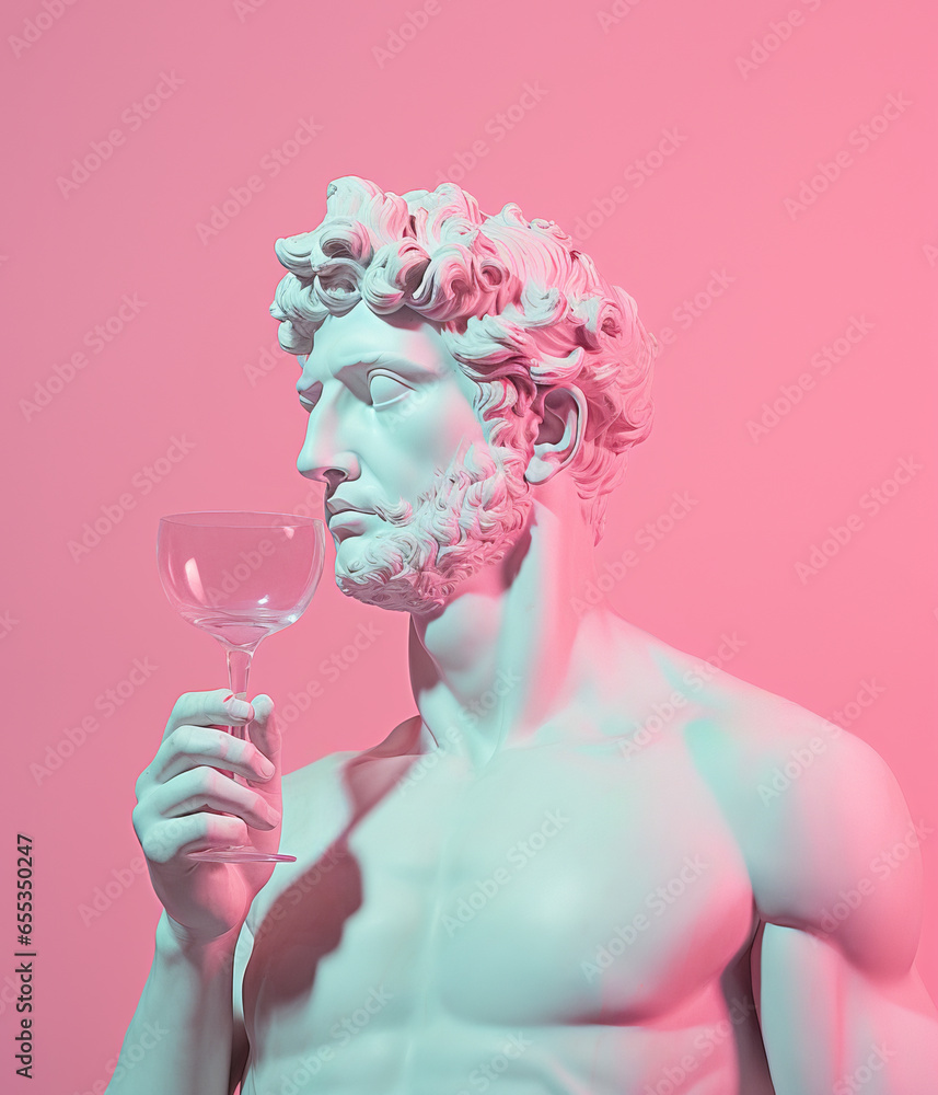 Ancient statue of a man with a glass of wine	 - obrazy, fototapety, plakaty 
