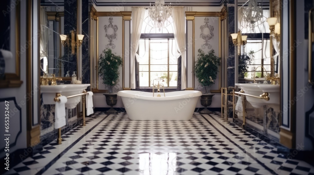 grand tiled bathroom in luxury manor house