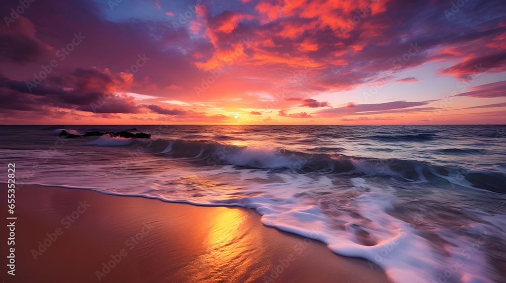 Beautiful sunset on the beach. Seascape panorama.