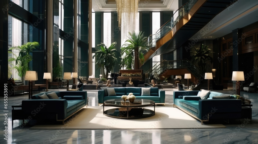 luxury executive reception lobby - obrazy, fototapety, plakaty 