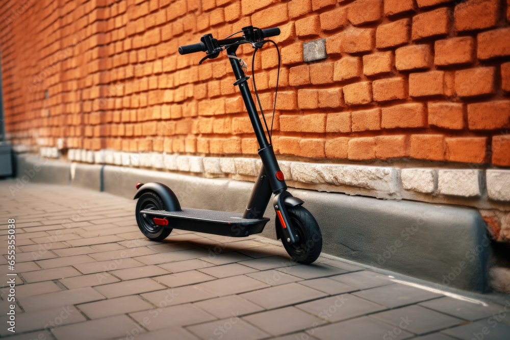 Electric scooter in the street close up Electric scooter in the street close up